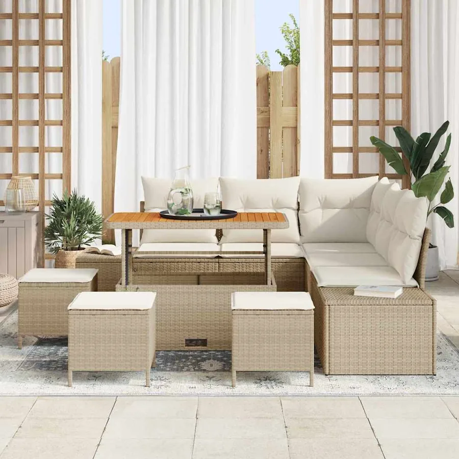 Ensemble de canapé de jardin 9 pcs Beige Poly rotin - 3