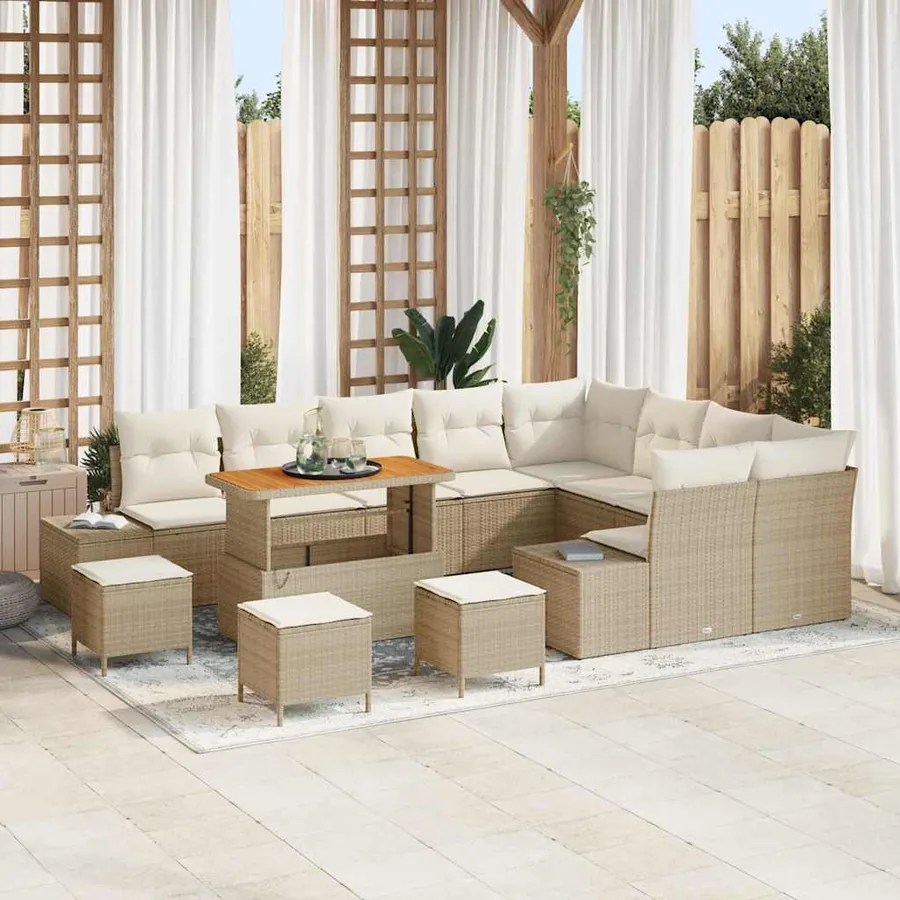 Ensemble de canapé de jardin 13 pcs Beige Poly rotin