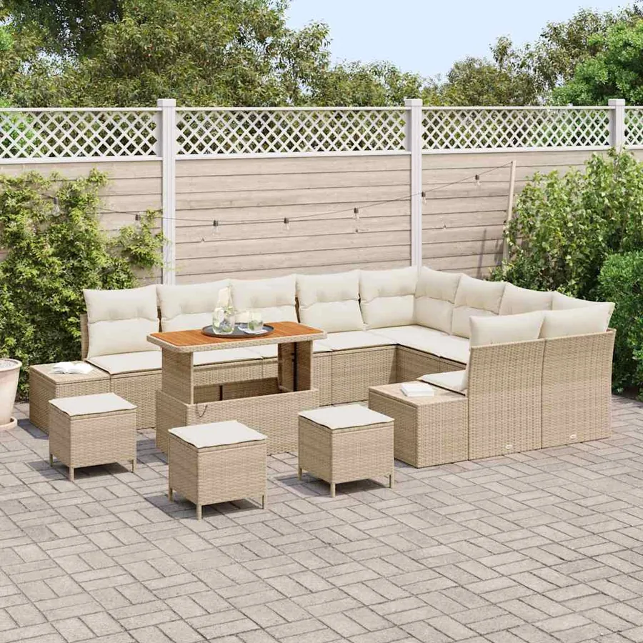 Ensemble de canapé de jardin 13 pcs Beige Poly rotin - 3