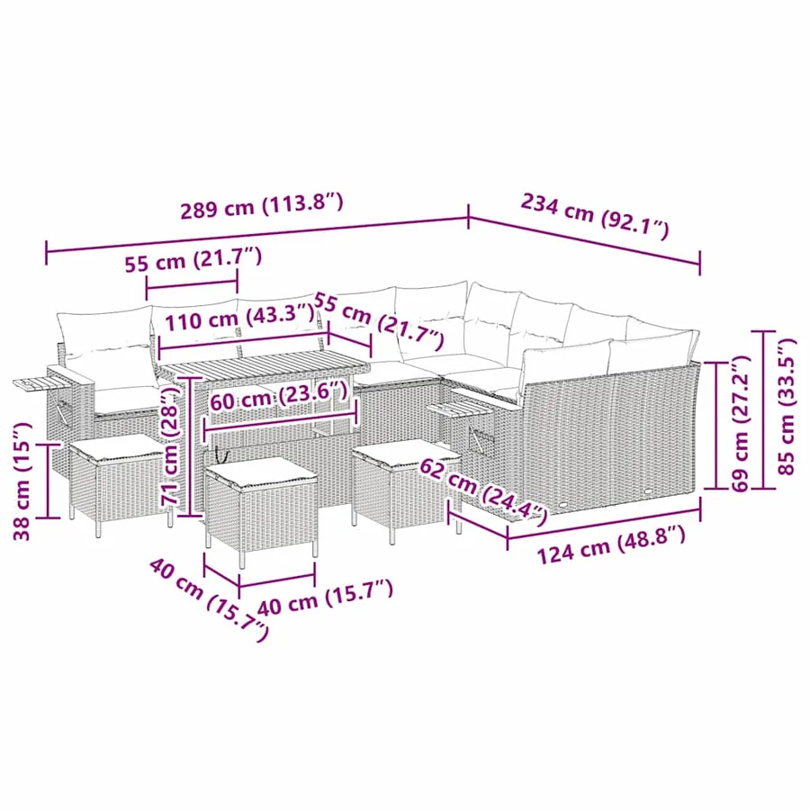 Ensemble de canapé de jardin avec coussin 14 pcs Gris polyrotin - 19