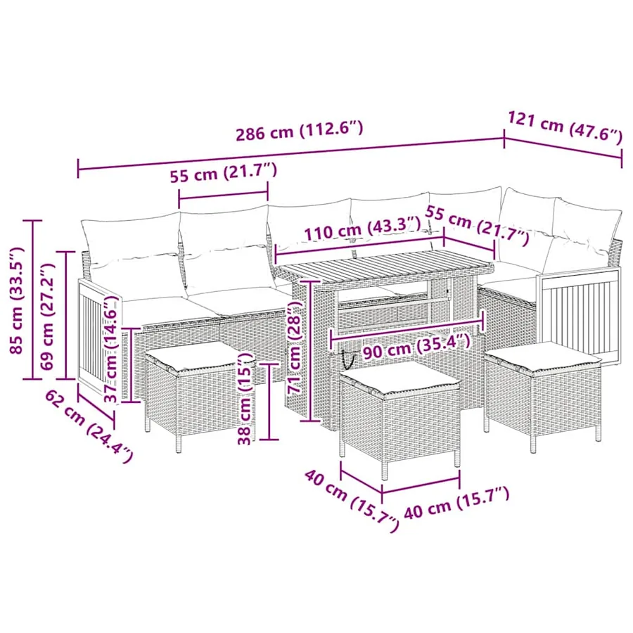 Ensemble de canapé de jardin 12 pcs Beige et Gris clair - 14