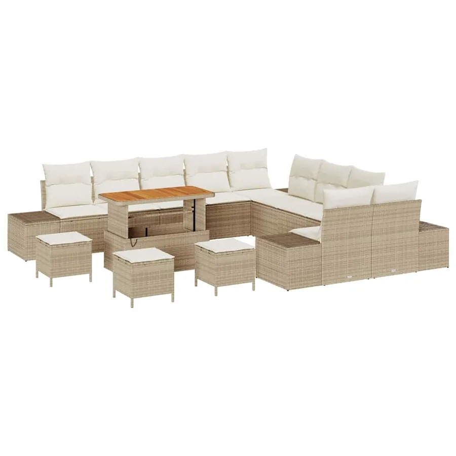 Ensemble de canapé de jardin 14 pcs Beige polyrotin - 2