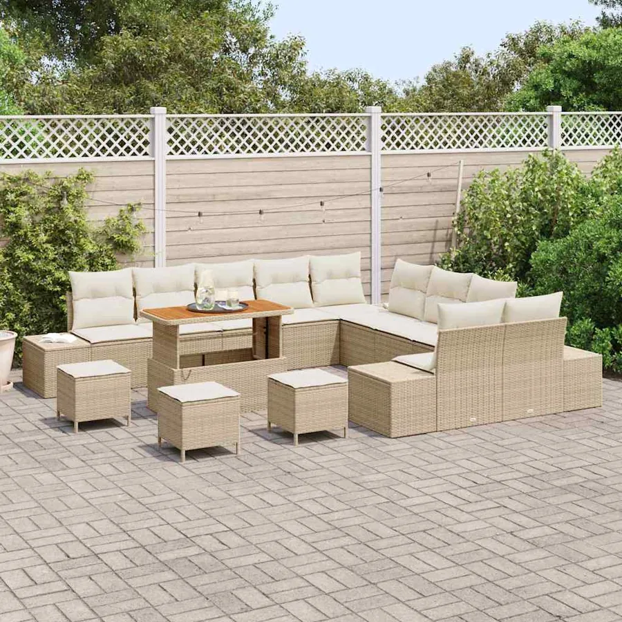 Ensemble de canapé de jardin 14 pcs Beige polyrotin - 3