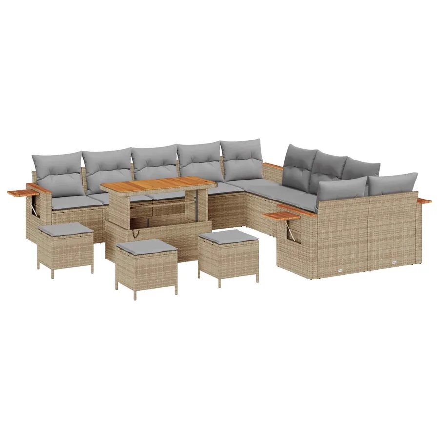 Ensemble de canapé de jardin 14 pcs Beige polyrotin - 2