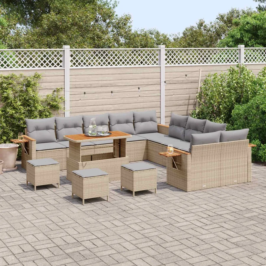 Ensemble de canapé de jardin 14 pcs Beige polyrotin - 3