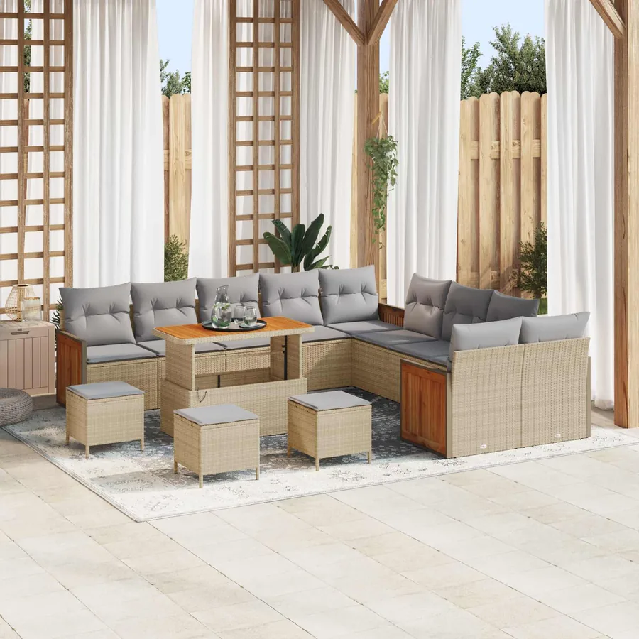 Ensemble de canapé de jardin 14 pcs Beige et Gris clair