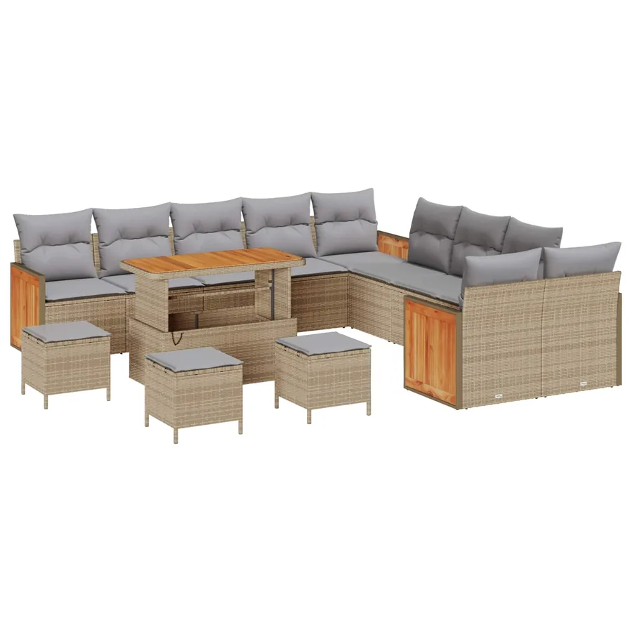 Ensemble de canapé de jardin 14 pcs Beige et Gris clair - 2