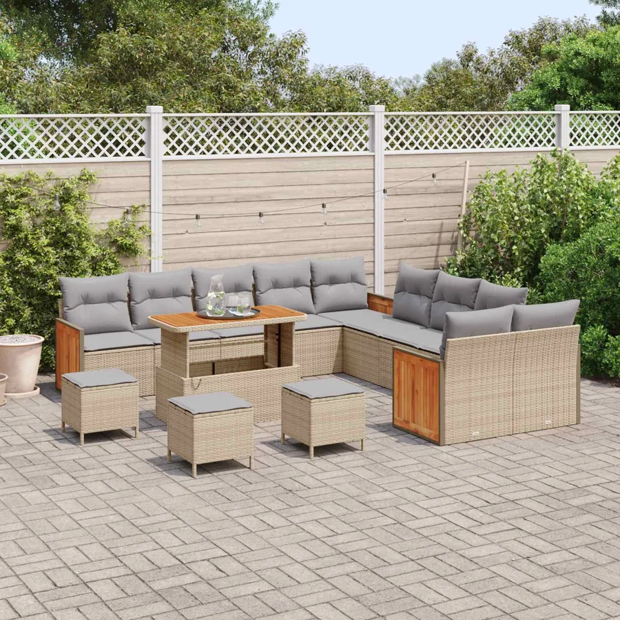 Ensemble de canapé de jardin 14 pcs Beige et Gris clair - 3