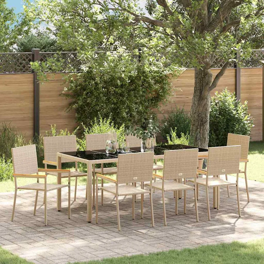 Ensemble de salle à manger pour jardin 9 pcs Beige polyrotin