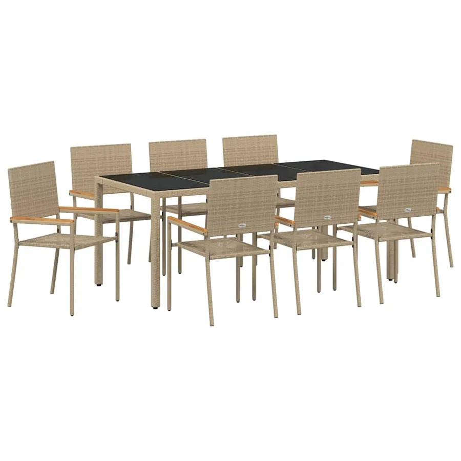 Ensemble de salle à manger pour jardin 9 pcs Beige polyrotin - 2