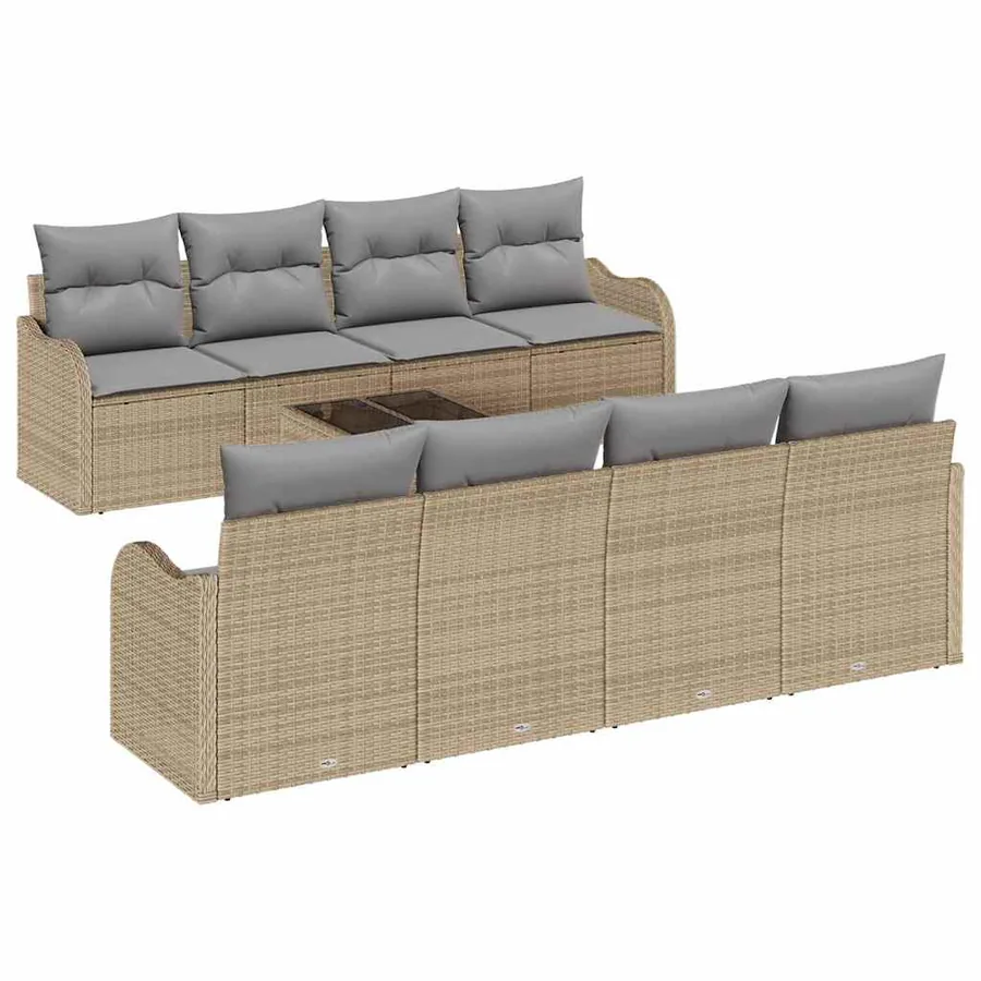 Ensemble de canapé de jardin avec coussin 9 pcs Beige et gris - 2