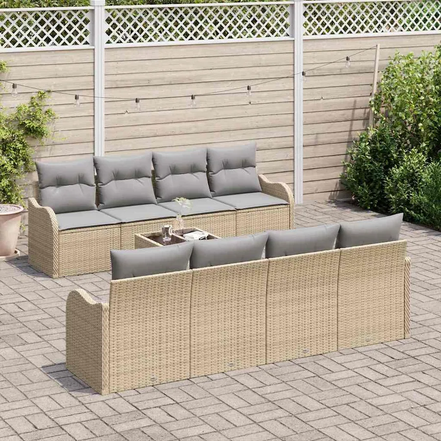 Ensemble de canapé de jardin avec coussin 9 pcs Beige et gris - 3