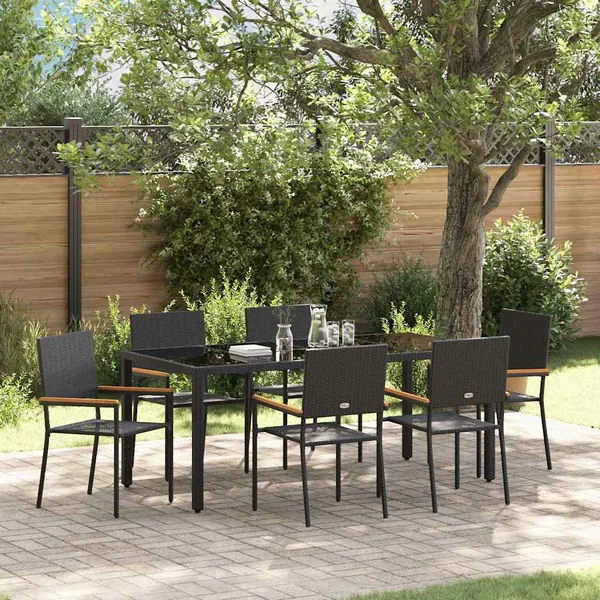 Ensemble de salle à manger pour jardin 7 pcs Noir polyrotin