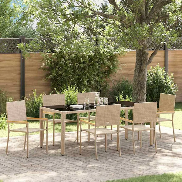 Ensemble de salle à manger pour jardin 7 pcs Beige polyrotin
