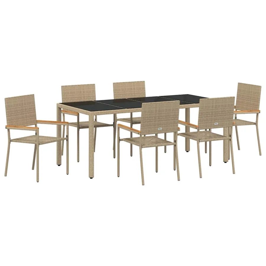 Ensemble de salle à manger pour jardin 7 pcs Beige polyrotin - 2