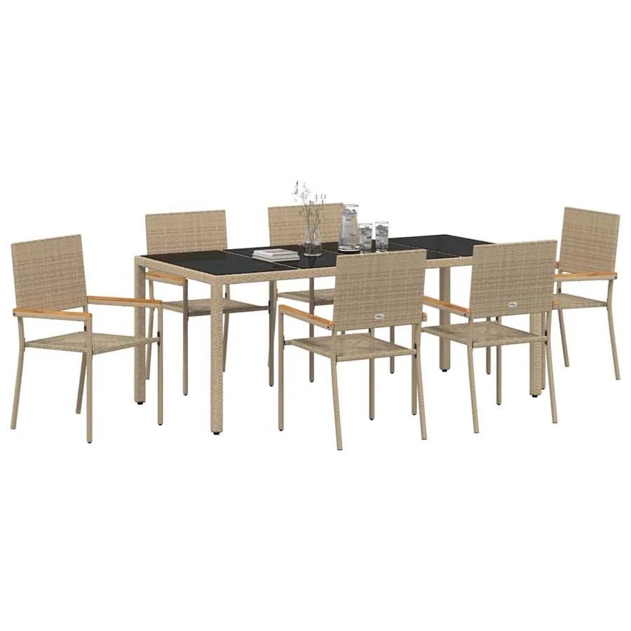 Ensemble de salle à manger pour jardin 7 pcs Beige polyrotin - 3