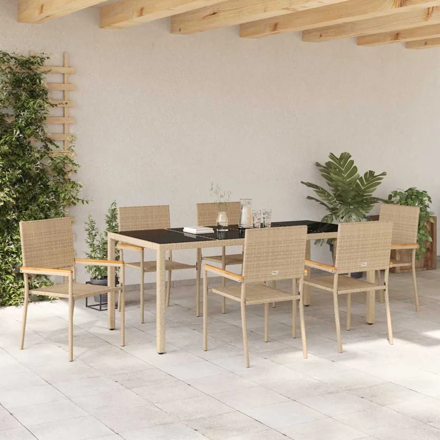 Ensemble de salle à manger pour jardin 7 pcs Beige polyrotin - 4