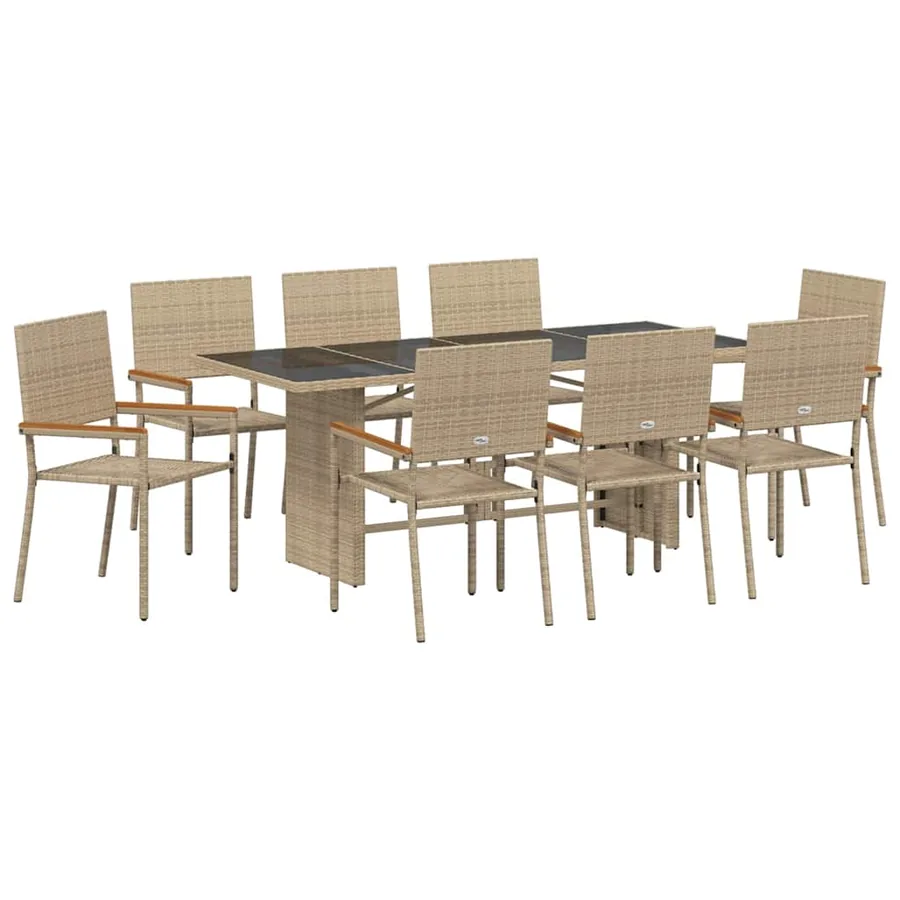 Ensemble de salle à manger pour jardin 9 pcs Beige polyrotin - 2