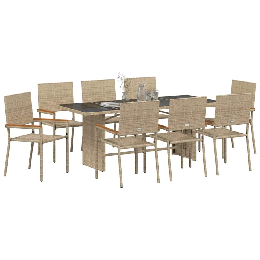 Ensemble de salle à manger pour jardin 9 pcs Beige polyrotin - 3