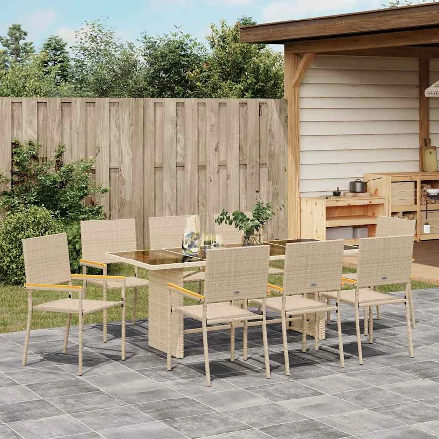 Ensemble de salle à manger pour jardin 9 pcs Beige polyrotin - 4
