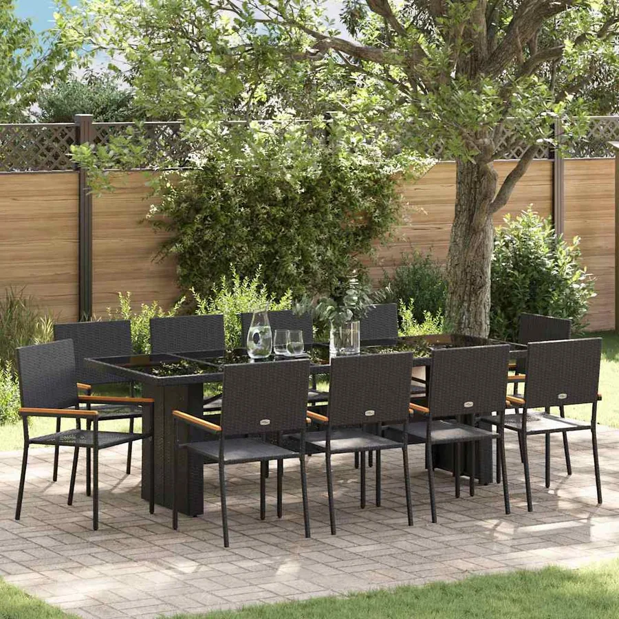 Ensemble de salle à manger pour jardin 11 pcs Noir polyrotin