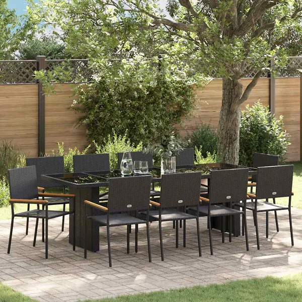 Ensemble de salle à manger pour jardin 11 pcs Noir polyrotin