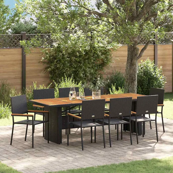 Ensemble de salle à manger pour jardin 9 pcs Noir polyrotin