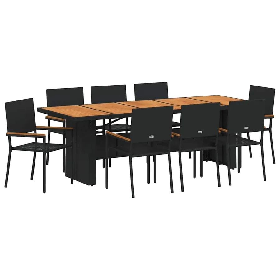 Ensemble de salle à manger pour jardin 9 pcs Noir polyrotin - 2