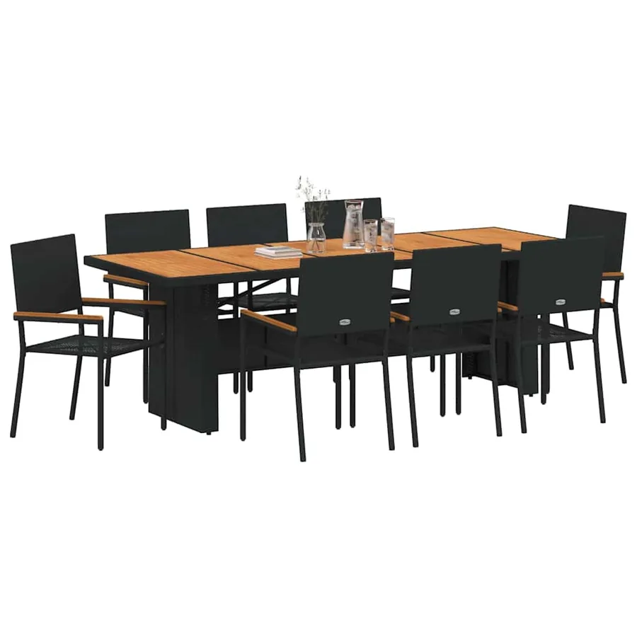 Ensemble de salle à manger pour jardin 9 pcs Noir polyrotin - 3