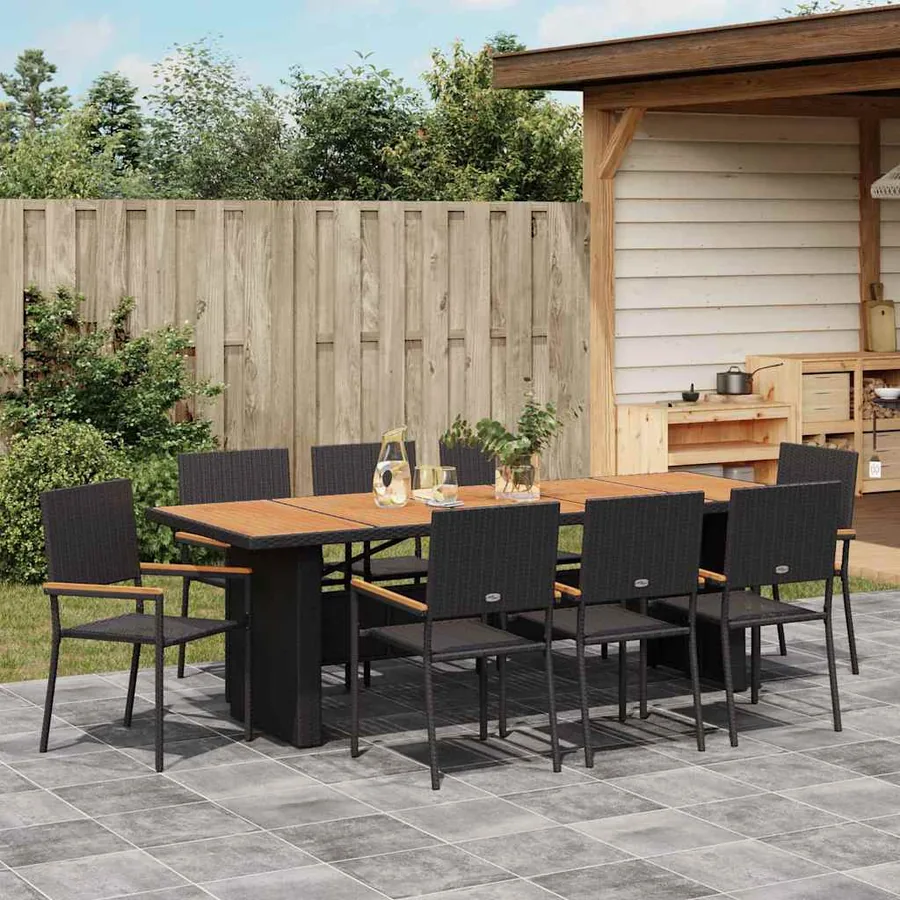 Ensemble de salle à manger pour jardin 9 pcs Noir polyrotin - 4