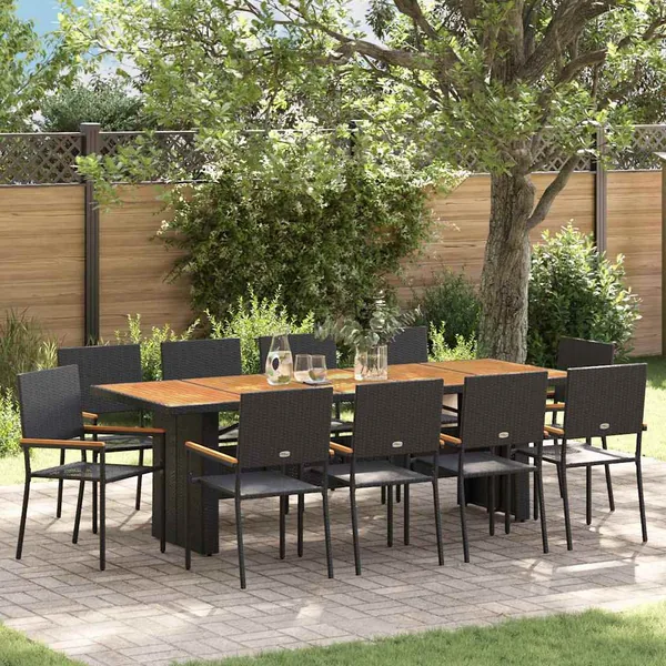 Ensemble de salle à manger pour jardin 11 pcs Noir polyrotin