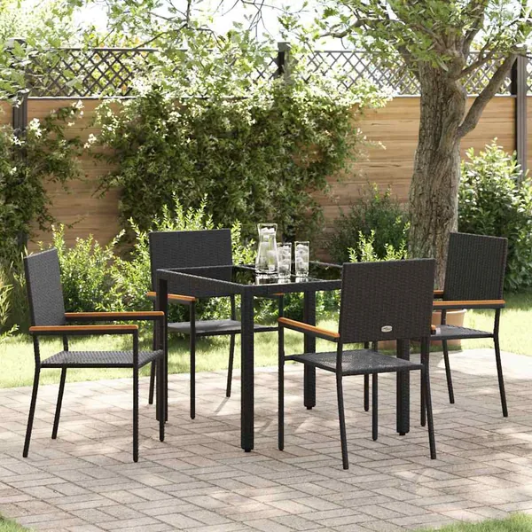 Ensemble de salle à manger pour jardin 5 pcs Noir polyrotin