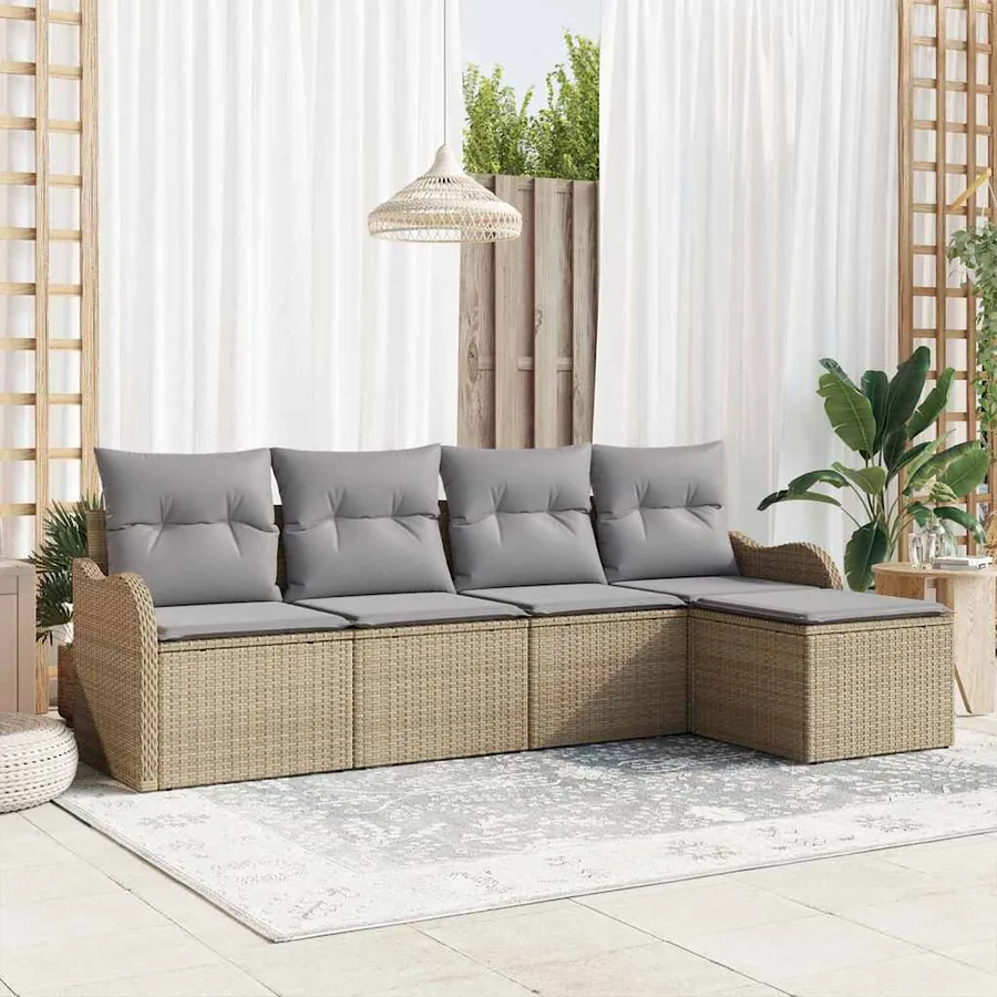 Ensemble de canapé de jardin 5 pcs Beige Poly rotin