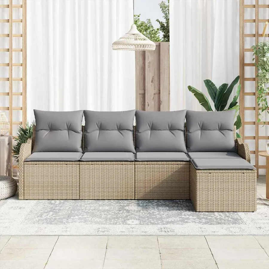 Ensemble de canapé de jardin 5 pcs Beige Poly rotin - 3