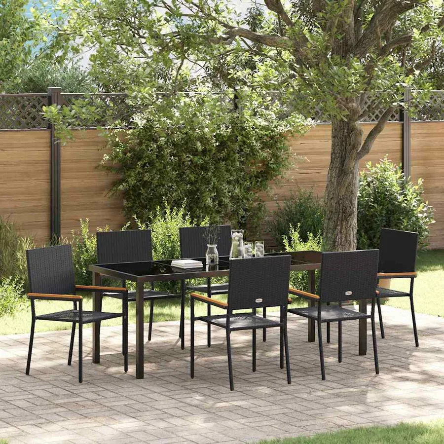 Ensemble de salle à manger pour jardin 7 pcs Noir polyrotin