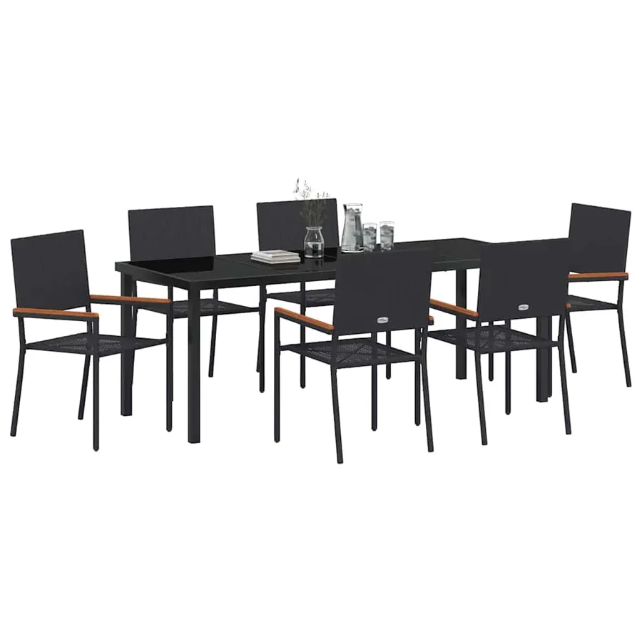 Ensemble de salle à manger pour jardin 7 pcs Noir polyrotin - 3