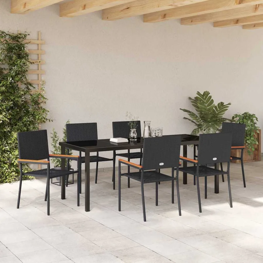 Ensemble de salle à manger pour jardin 7 pcs Noir polyrotin - 4