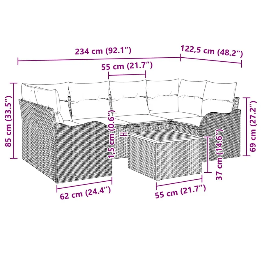 Ensemble de canapé de jardin 7 pcs Beige et Gris clair - 13