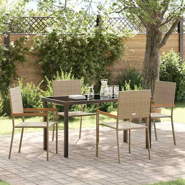 Ensemble de salle à manger pour jardin 5 pcs Beige polyrotin