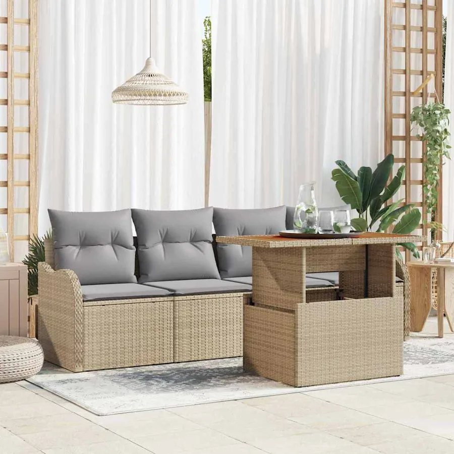 Ensemble de canapé de jardin 5 pcs Beige polyrotin