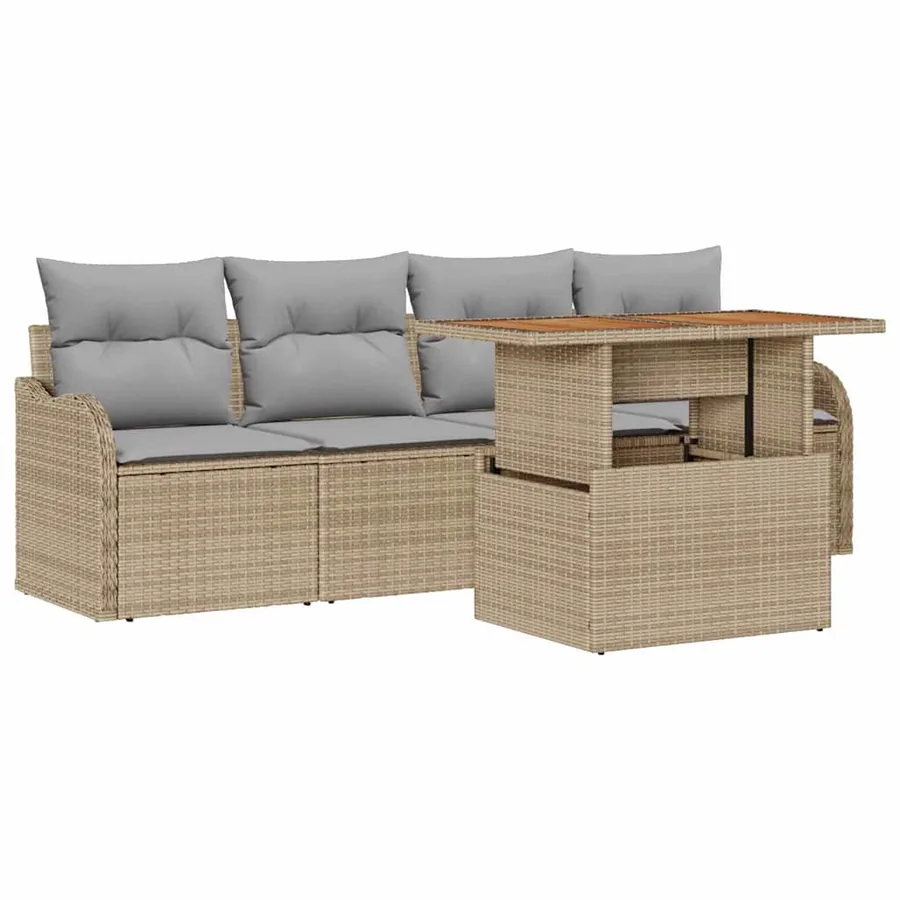 Ensemble de canapé de jardin 5 pcs Beige polyrotin - 2