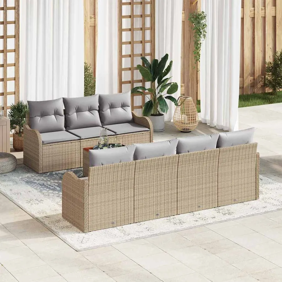 Ensemble de canapé de jardin 8 pcs Beige et Gris clair