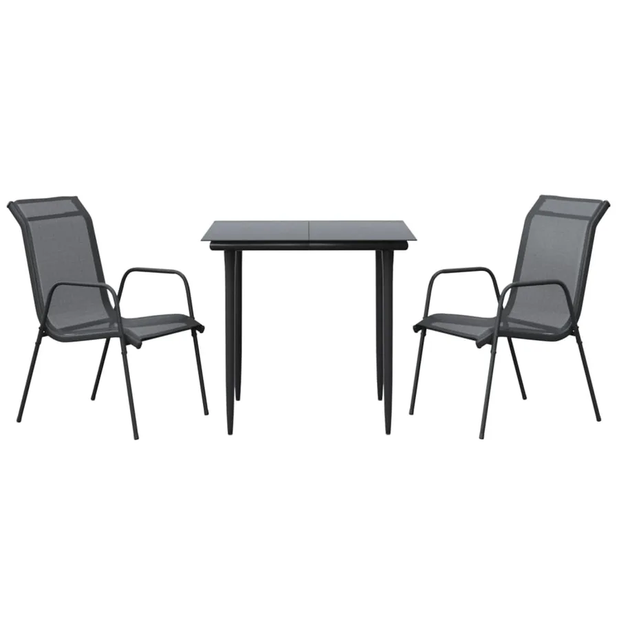 Ensemble à manger de jardin 3 pcs noir textilène et acier - 2