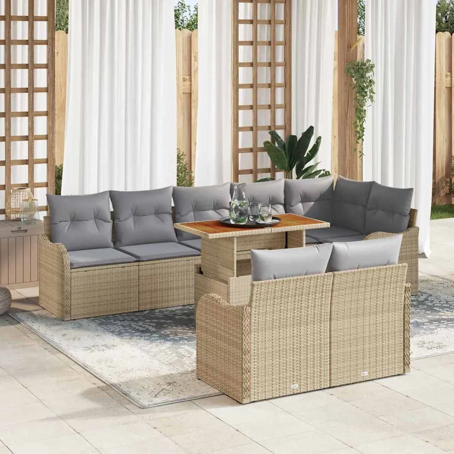 Ensemble de canapé de jardin 9 pcs Beige Poly rotin