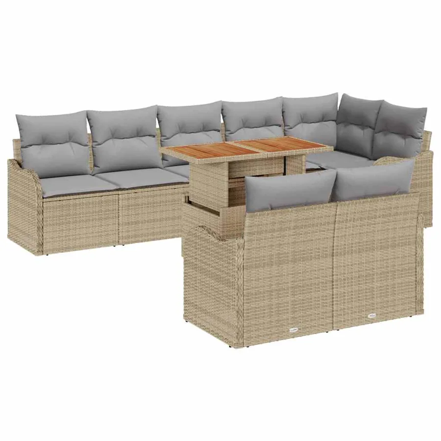 Ensemble de canapé de jardin 9 pcs Beige Poly rotin - 2