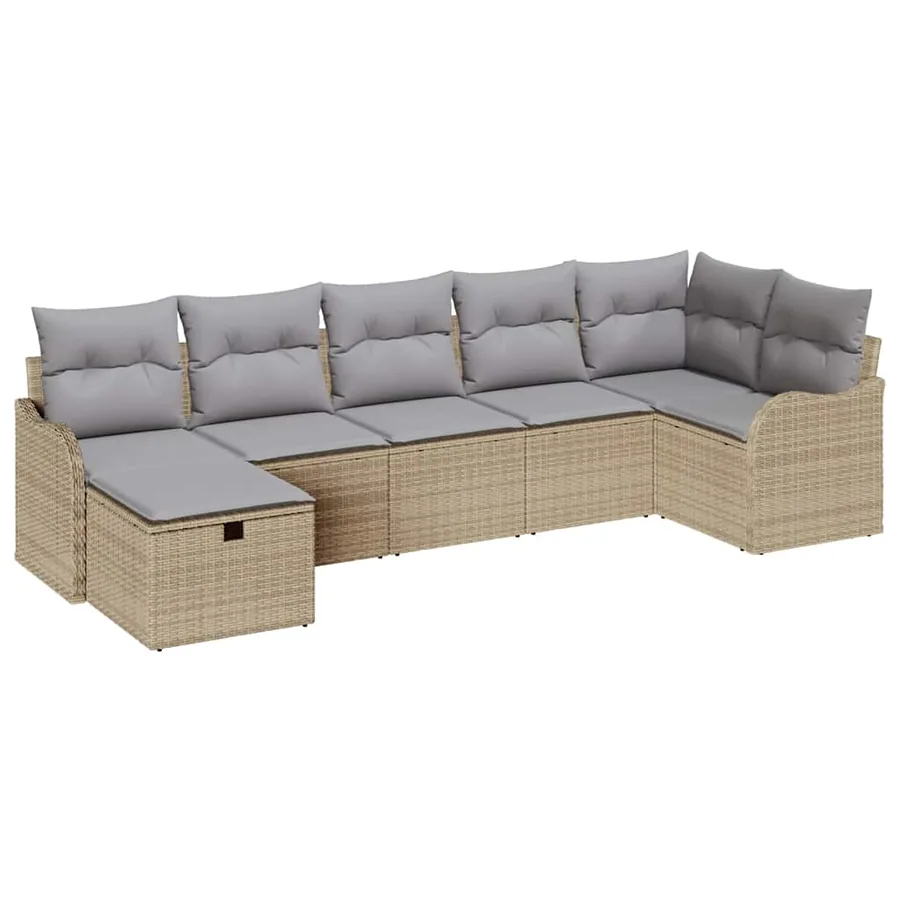 Ensemble de canapé de jardin 7 pcs Beige Poly rotin - 2