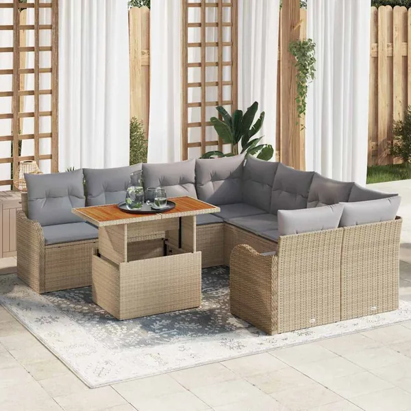 Ensemble de canapé de jardin 9 pcs Beige Poly rotin