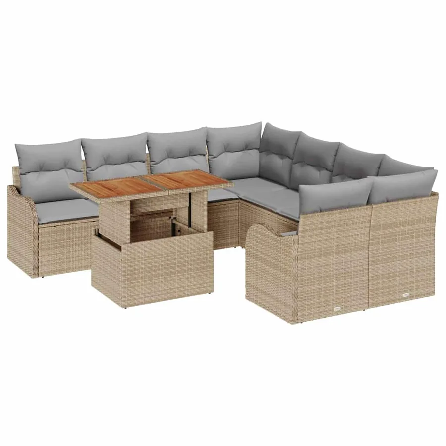 Ensemble de canapé de jardin 9 pcs Beige Poly rotin - 2