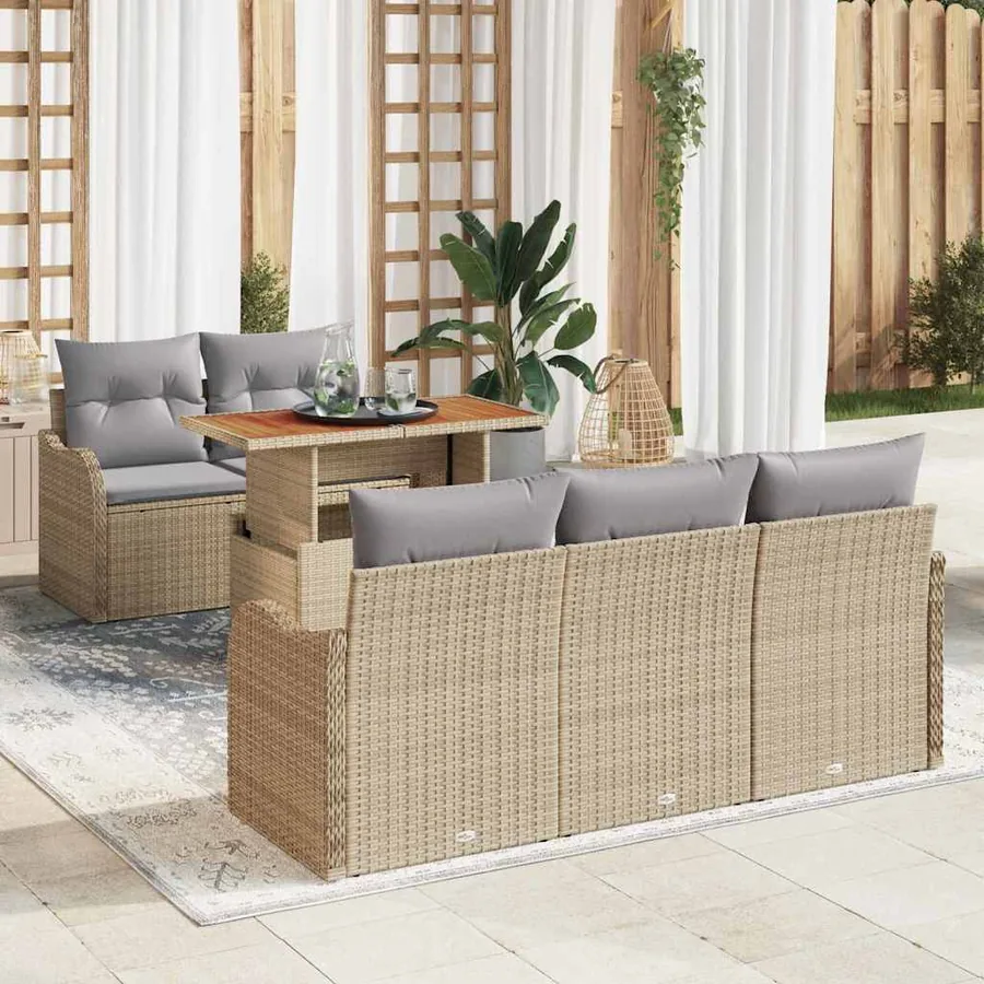 Ensemble de canapé de jardin 6 pcs Beige Poly rotin