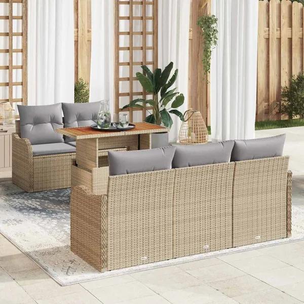 Ensemble de canapé de jardin 6 pcs Beige Poly rotin